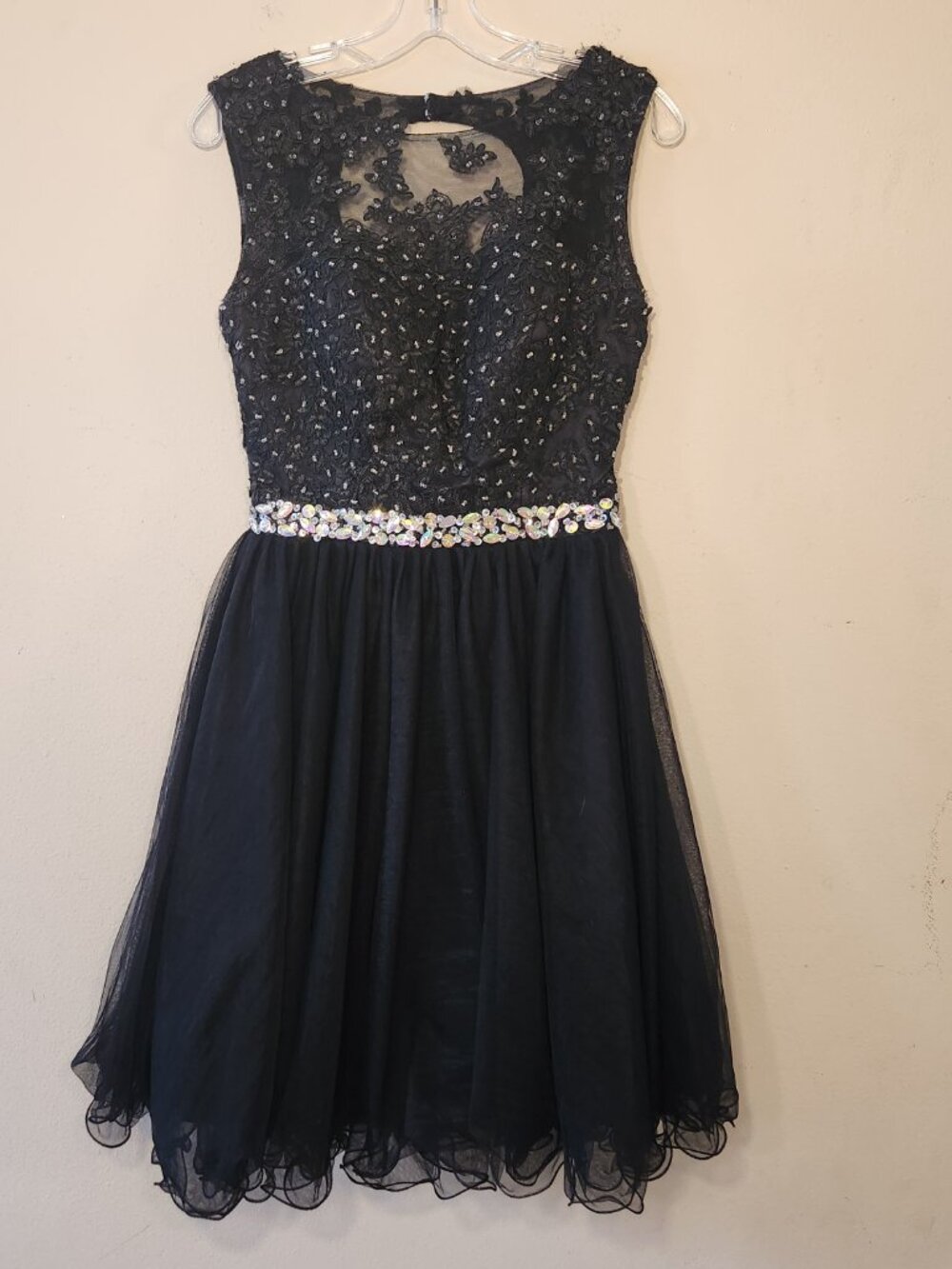 Homecoming black party dress beaded bodice, tule skirt